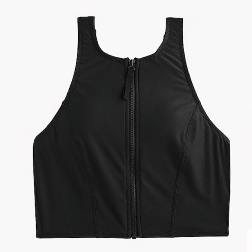 J. Crew Cropped Zip-Front Bikini Top in Black